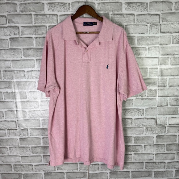 Polo Ralph Lauren Light Pink & Navy Pony Collared Polo Shirt Mens BIG 2XB - Picture 2 of 6